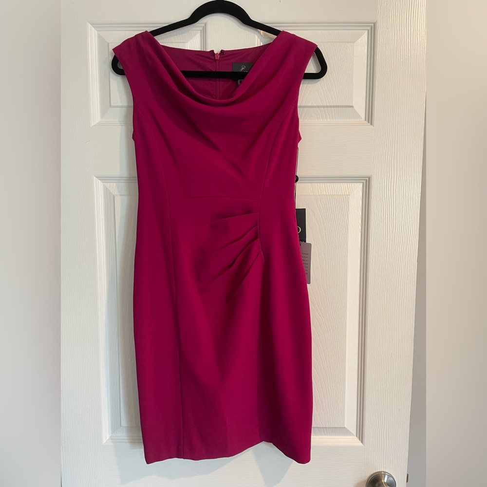 NWT Adrianna Papell Magenta Drape Neck Pencil Dress - Size 2P